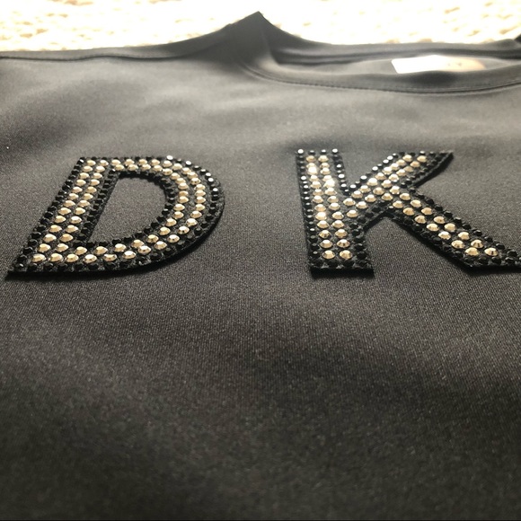DKNY Mixed Media Sweatshirt w/Rhinestone Logo - Picture 3 of 5